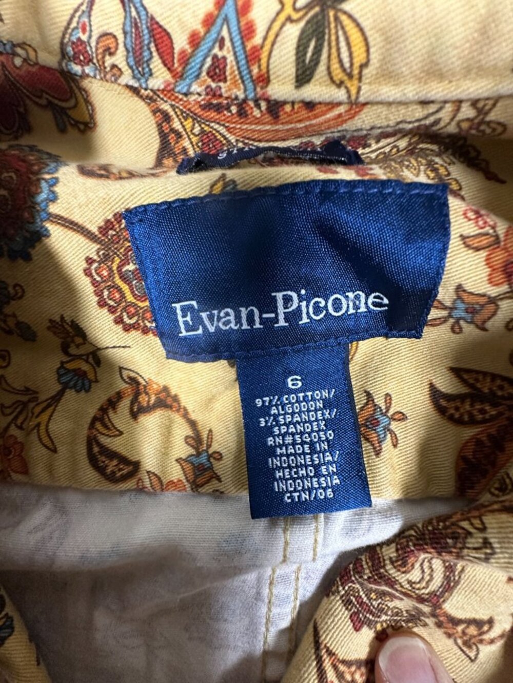 Evan-Picone Womens Paisley Print Button-Up Jacket 6 Beige Red Cotton Blend Casua - Picture 4 of 5